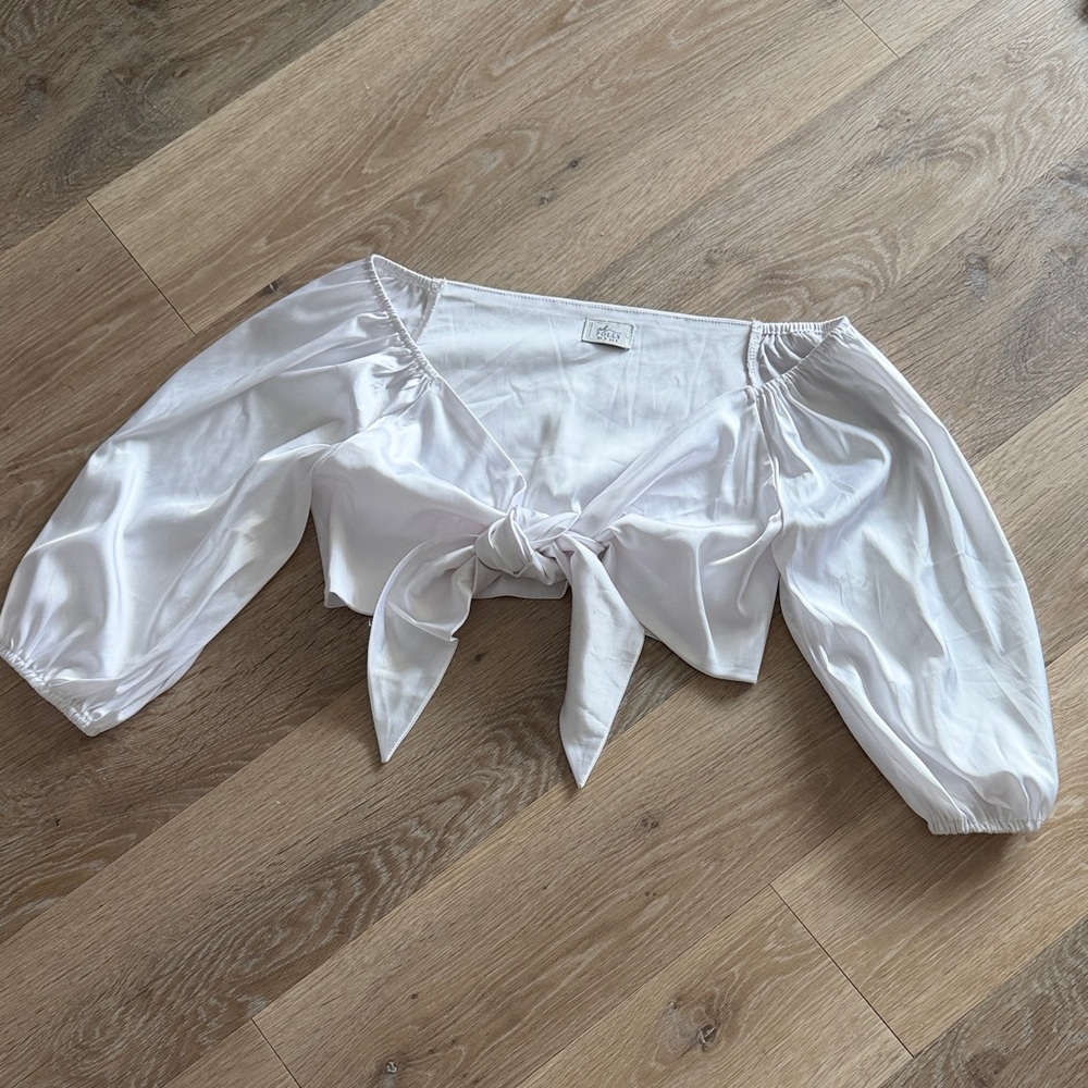 Oh Polly  Satin Tie-Front Crop Top